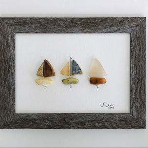 Sea pottery seaglass minimalist sailboat art